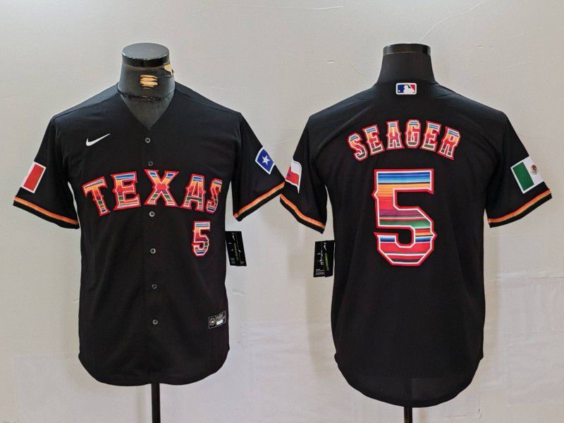 Men Texas Rangers #5 Seager Black Fashion Nike Game MLB Jersey style 40